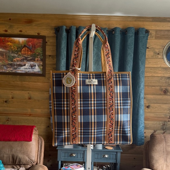 Spartina 449 Handbags - Spartina 449 Blue and Tan Plaid Tote